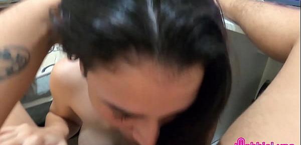 Gabbie Luna - Shy girl sucking a hard cock and swallowing everything she can